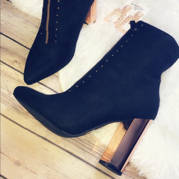 Gold Studded Pointy Toe Booties - Picture 2 of 2